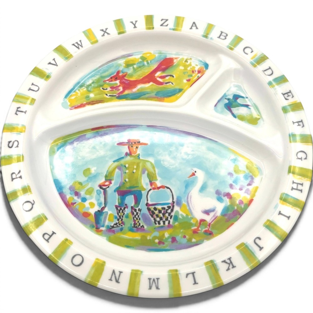 MacKenzie Childs Barnyard Alphabet Farm Divided Plate Kids Mealtime Toddler 8.5"